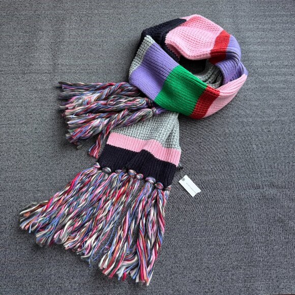 Multi Color Block Oversized Scarf, 94" Length with Tassels - Picture 14 of 14